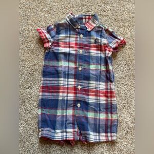 Polo Ralph Lauren Plaid Button Up Romper, size 6 months